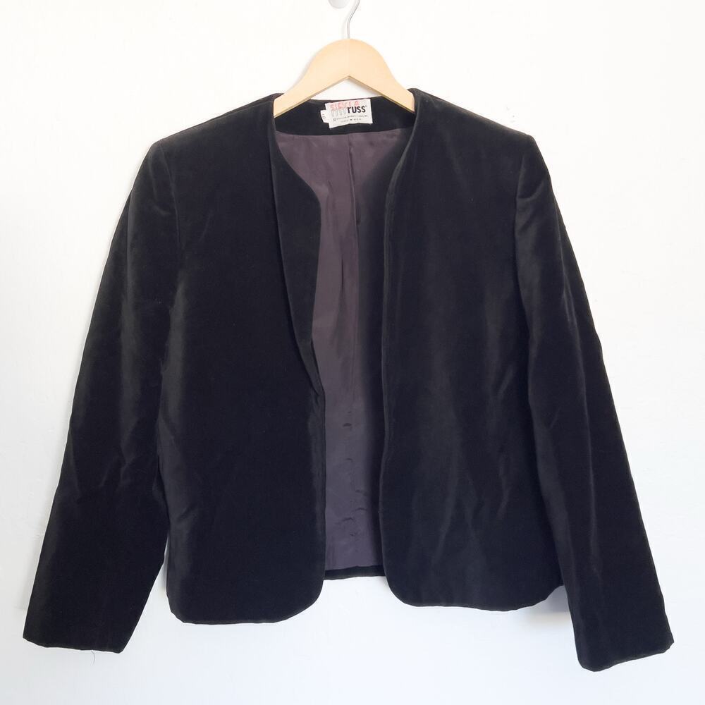 Vintage RRRRRUSS Jacket 10 Black Velvet Evening Cocktail Retro 80s 90s